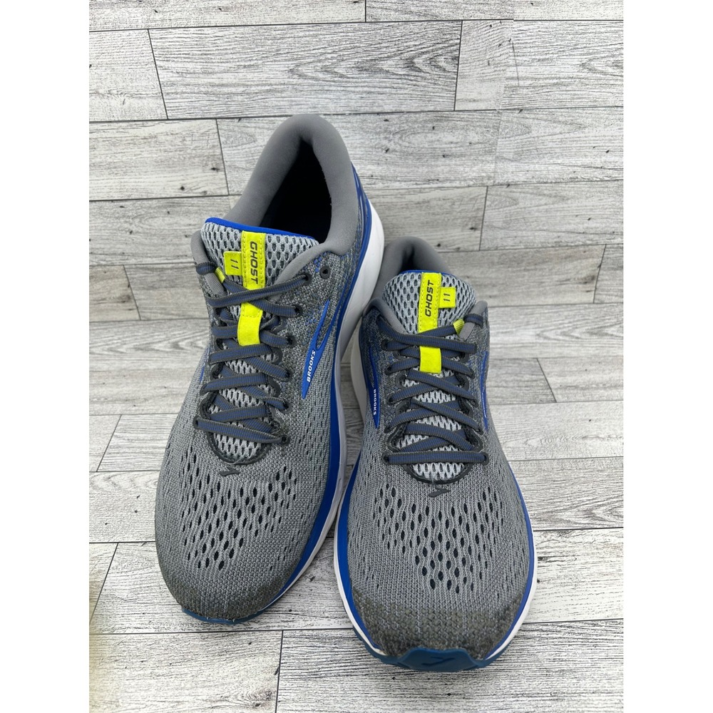 Brooks Ghost 11 Men Running Shoes Grey Blue Neon 1102881D006 Size 10.5 D